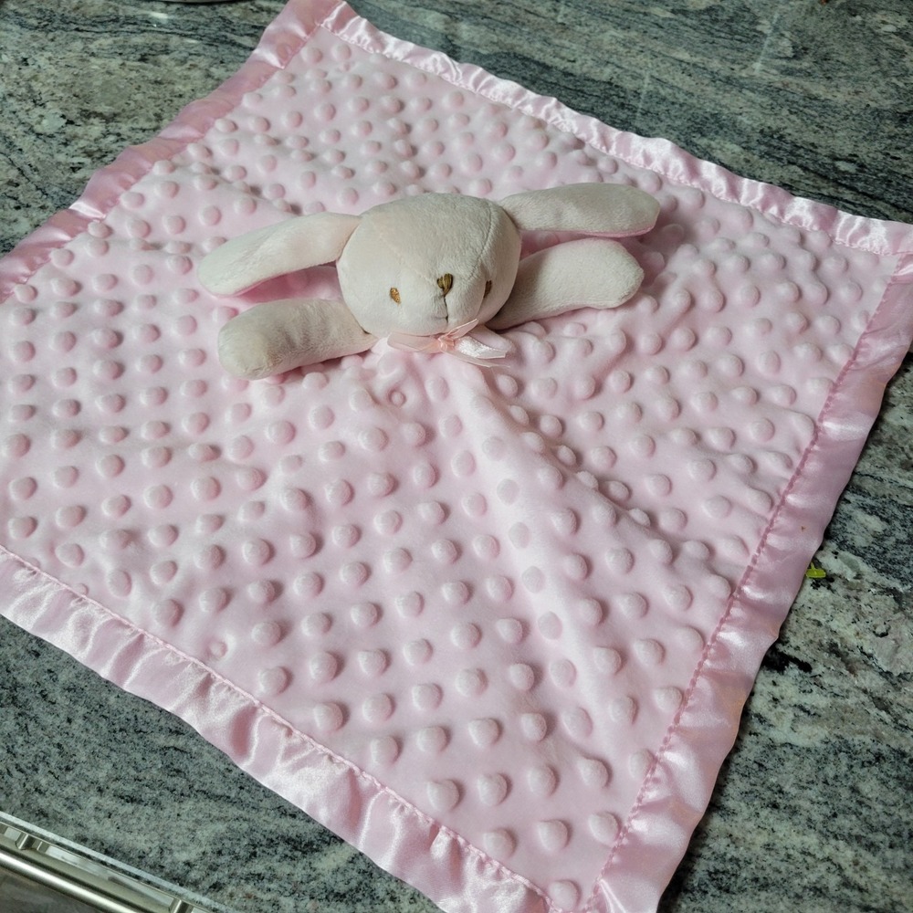 Pink Bunny Rabbit Lovey Minky Dot w/ Satin Trim/Back Blankets & Beyond
